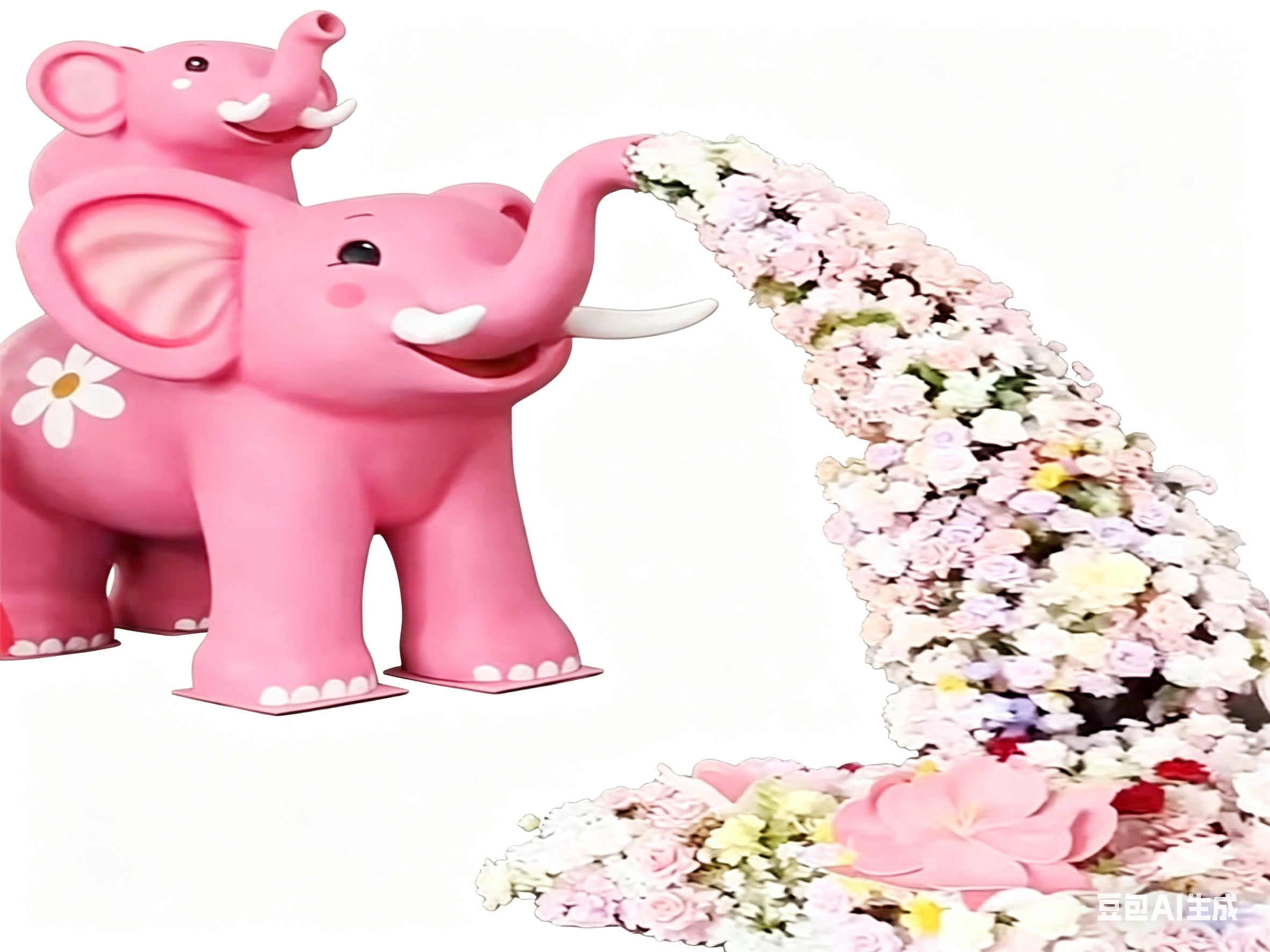 Custom Giant Pink Elephant Faux Floral Waterfall Display